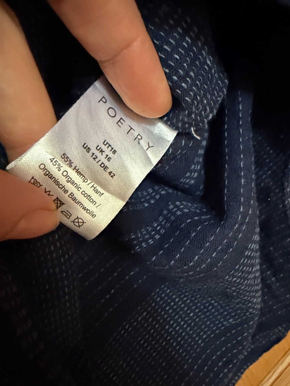 Poetry Hemp Organic Cotton Dot Weave Over Shirt Dark Indigo Blue Blouse Top 12 - Picture 3 of 6